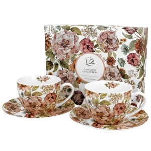 Šálek s podšálkem 280 ml DUO Pastel flowers - sada 2 ks