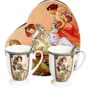 Hrnek 2x 250ml, Srdce, Alfons Mucha, Jaro