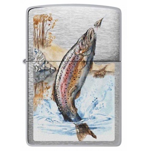 Zapalovač Zippo 21862 Jumping Trout Brushed Chrome, plynový, jednotryskový