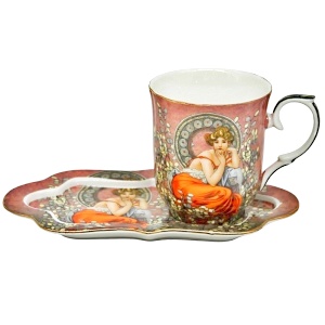 Hrnek 350 ml s táckem, Alfons Mucha, Topaz