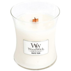 Svíčka WoodWick White Teak, váza, střední