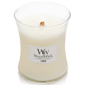 Svíčka WoodWick Linen, váza, střední
