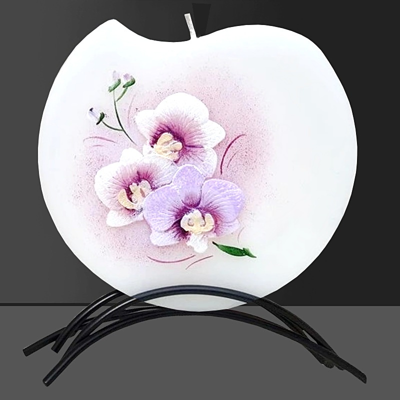 Svíčka, ručně malovaná, plochá, Orchidej 145