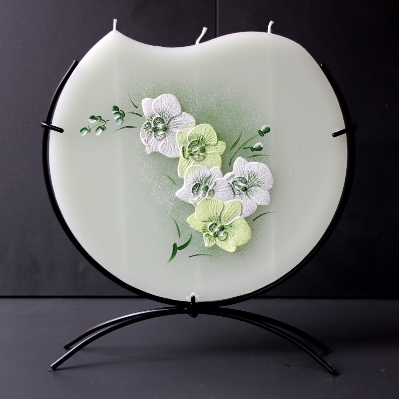 Svíčka, ručně malovaná, plochá 3D, Orchidej 220