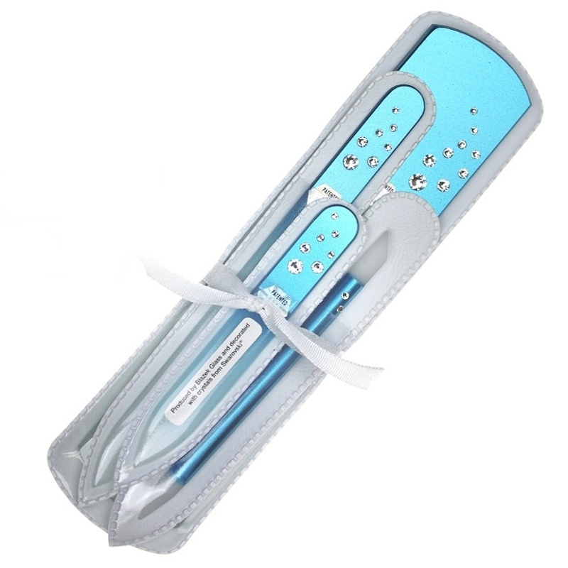 Sada skleněných pilníčků na manikúru Bohemia Crystal s křišťály Swarovski, modrá