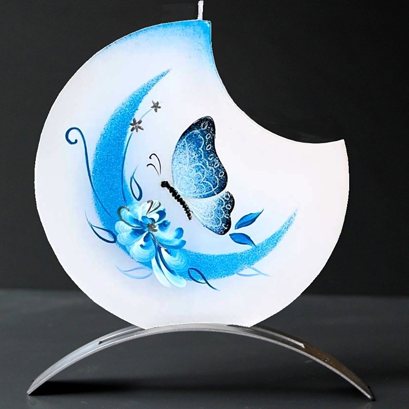 Svíčka, ručně malovaná, plochá 3D, Motýl s měsícem 150