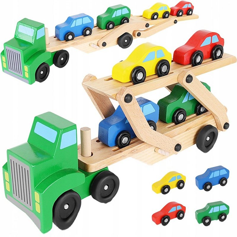 Kamion dřevěný se čtyřmi autíčky, odtahovka