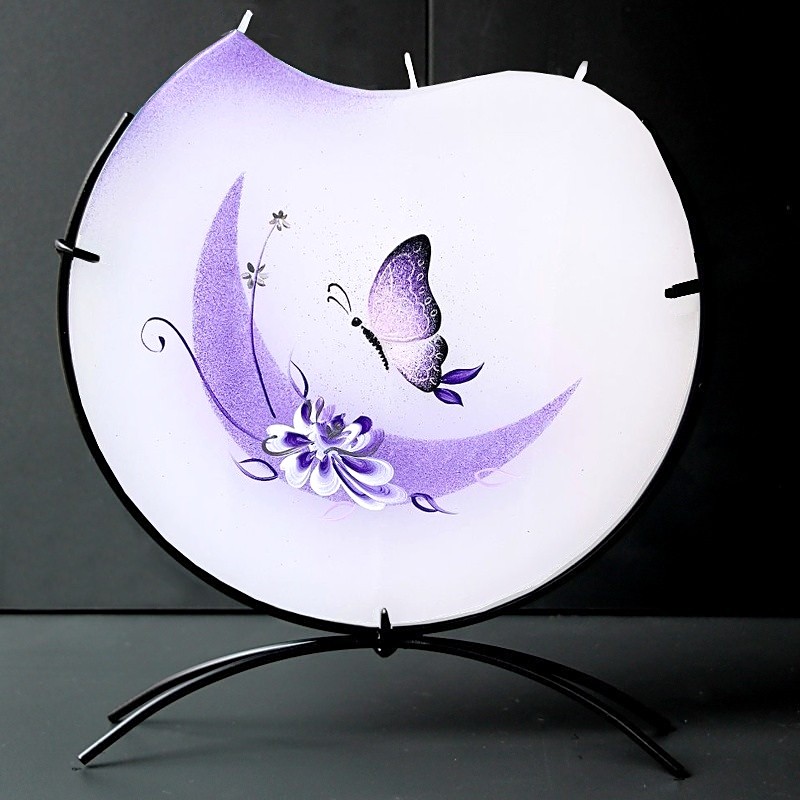 Svíčka, ručně malovaná, plochá, Motýl s měsícem 220