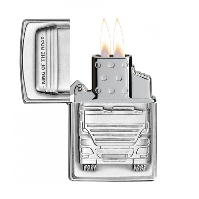 Zapalovač Zippo 21887, King of the Road, Brushed Chrome, plynový, dvoutryskový