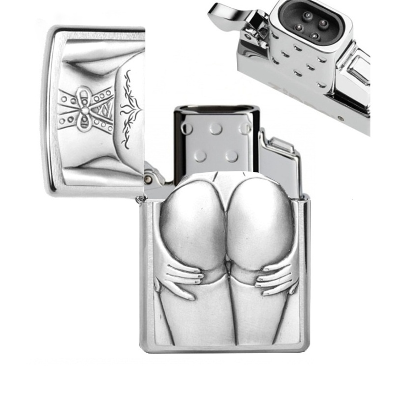 Zapalovač Zippo 1300116, Stocking Girl, Brushed Chrome, plazmový, USB