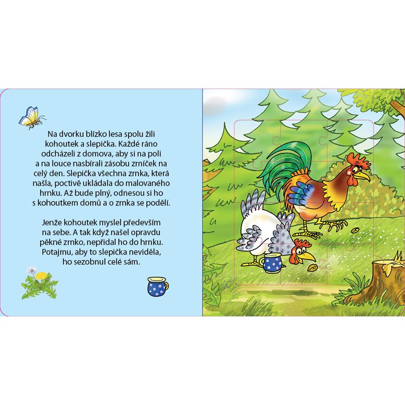 O kohoutkovi a slepičce – kniha s puzzle skládačkami