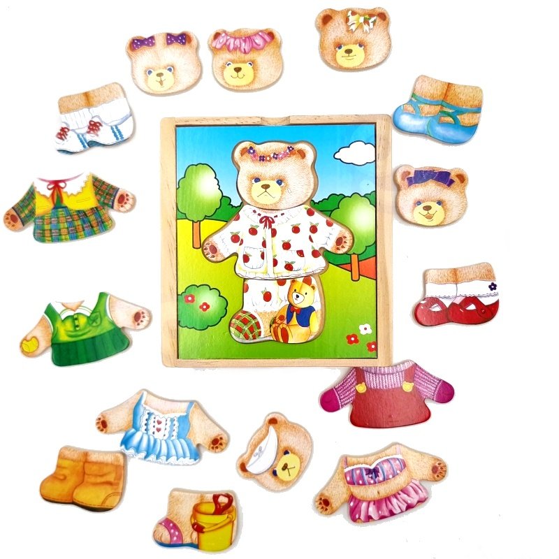 Dřevěné oblékací puzzle medvědí slečna, Viga