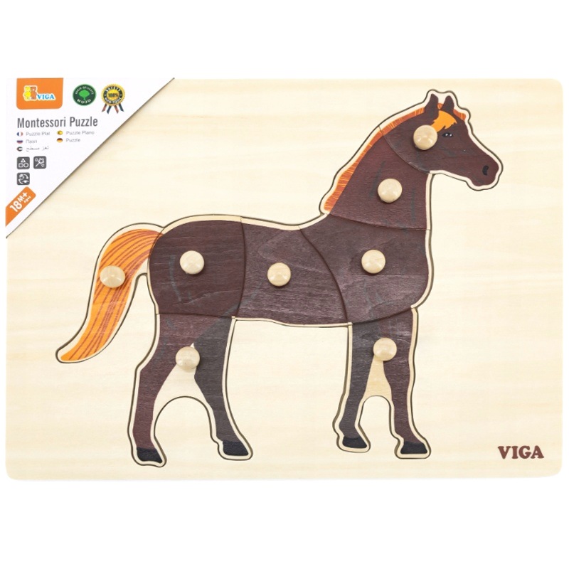 Dřevěné vkládací montessori puzzle Koník, Viga