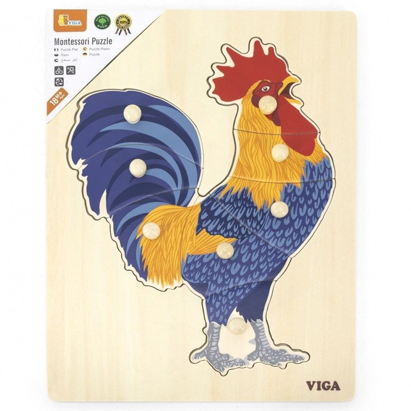 Dřevěné vkládací montessori puzzle Kohout, Viga