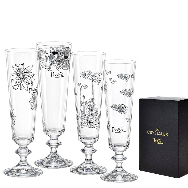 Sklenice flétna 205 ml 4ks, Alfons Mucha, Crystalex