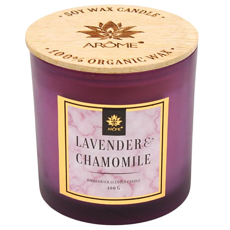 Svíčka ARÔME WOOD Lavender and Chamomille, dřevěný knot