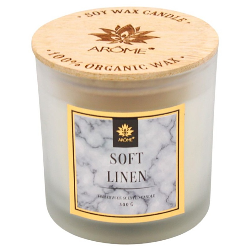Svíčka ARÔME WOOD Soft Linen, dřevěný knot
