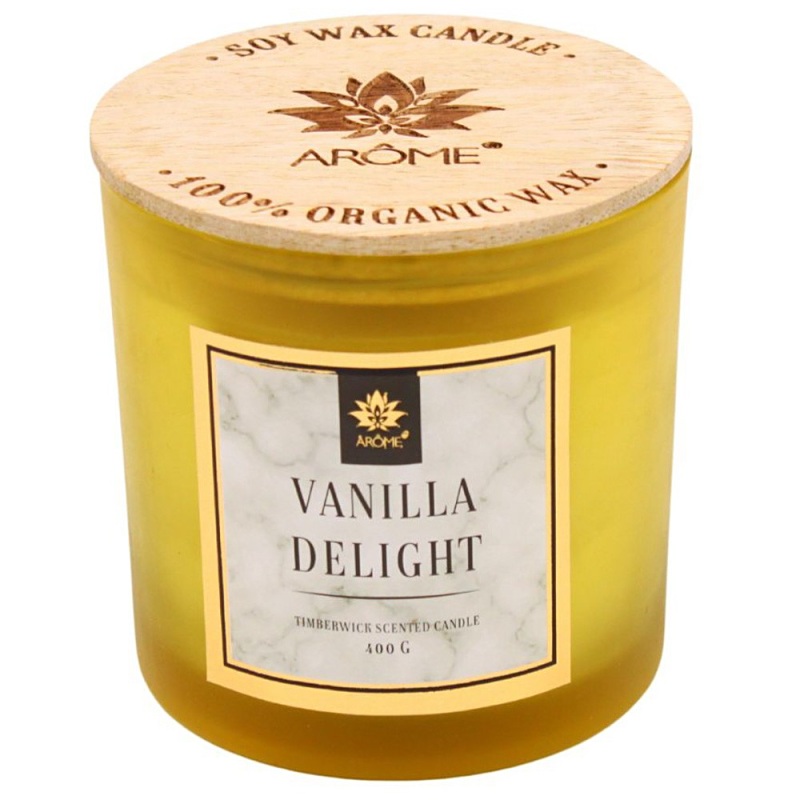 Svíčka ARÔME WOOD Vanilla Delight, dřevěný knot