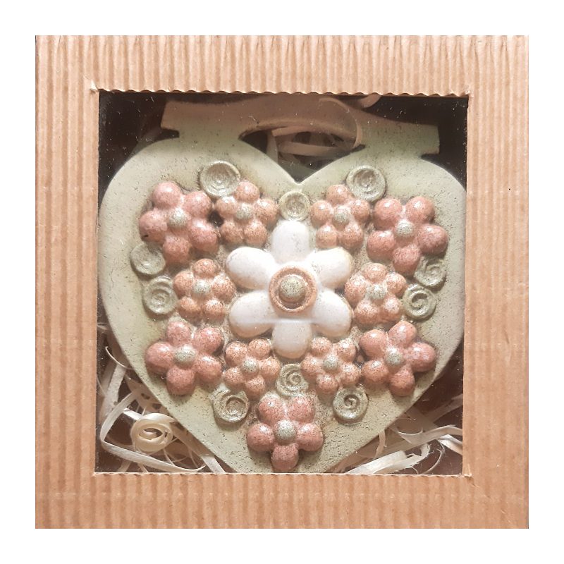 Keramické srdíčko ploché Květy 404