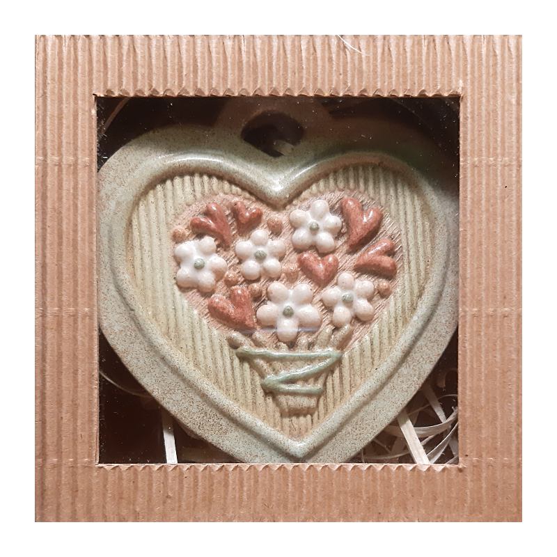 Keramické srdíčko ploché Květy 410