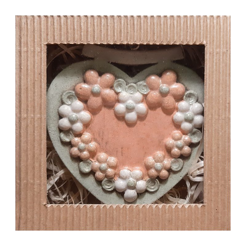 Keramické srdíčko ploché Květy 414