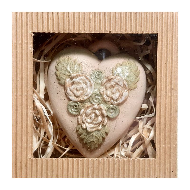 Keramické srdíčko duté Květy 214