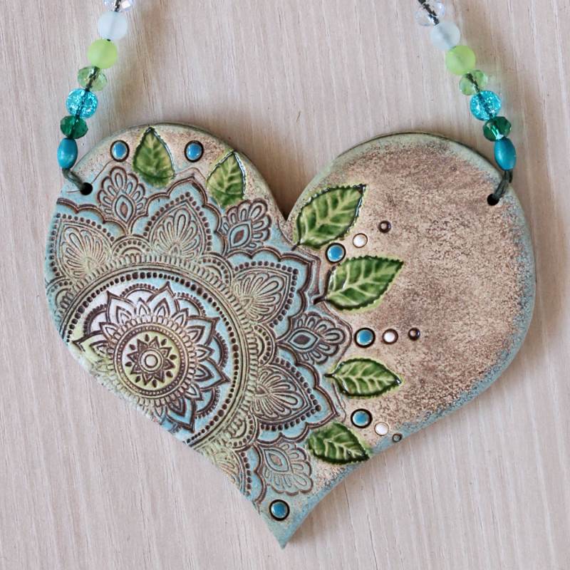 Srdíčko mandala 13 cm, zelený tón