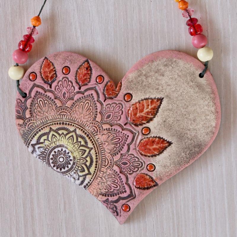 Srdíčko mandala 13 cm, růžový tón