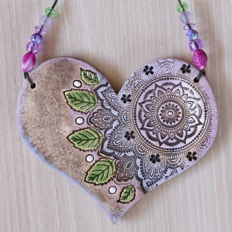 Srdíčko mandala 13 cm, fialový tón