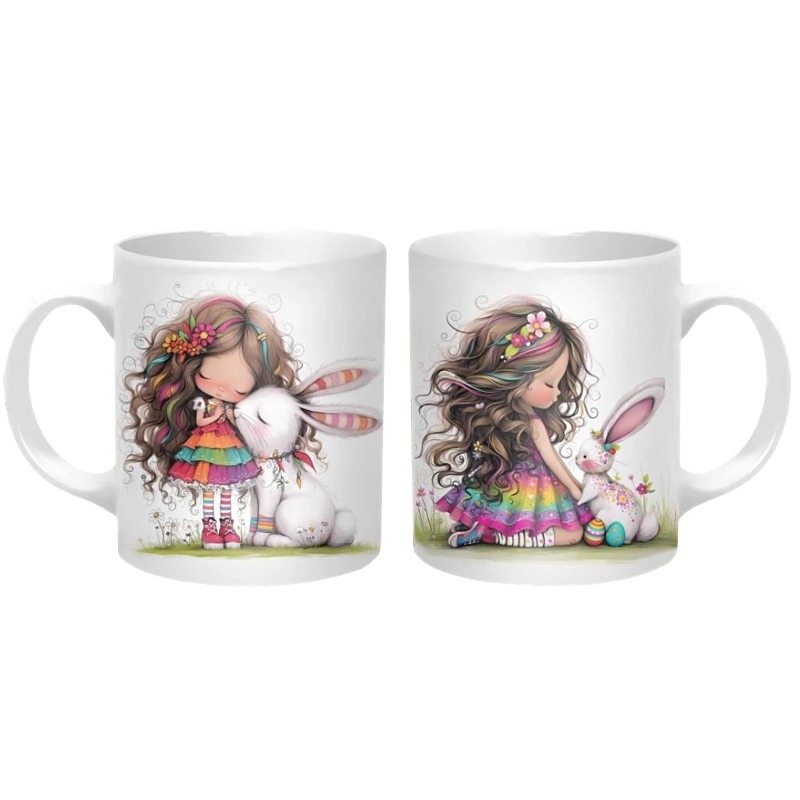 Hrnek 320 ml, Dívka s králíčkem