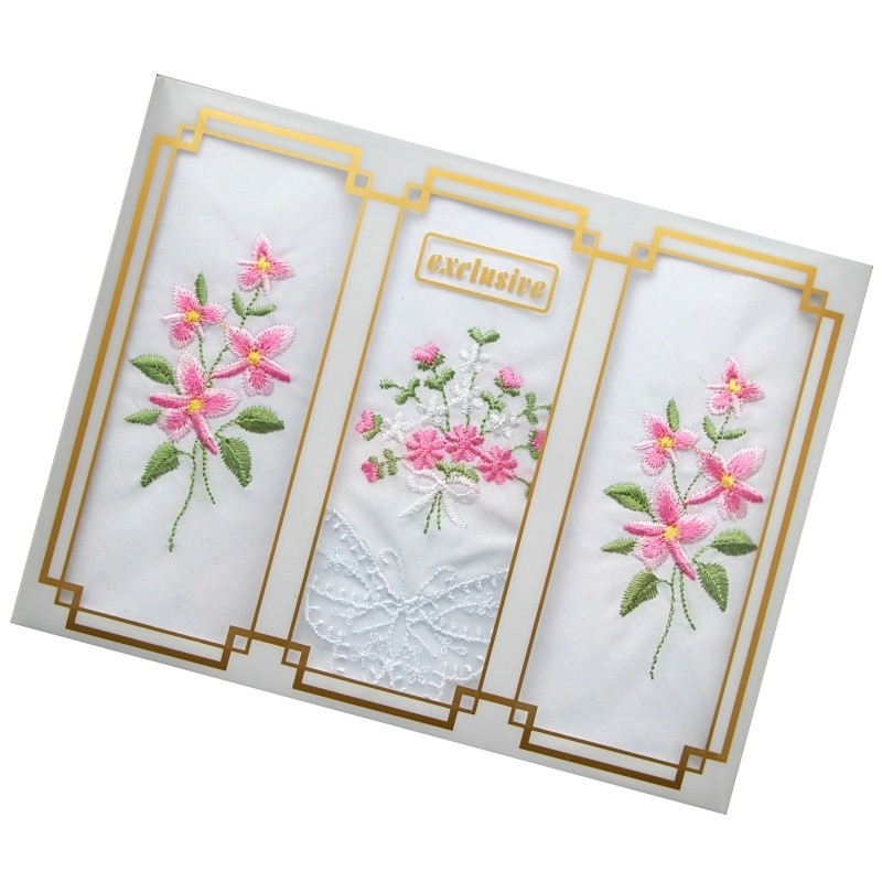 Dámské vyšívané kapesníky 3ks, dárkové balení, LA25