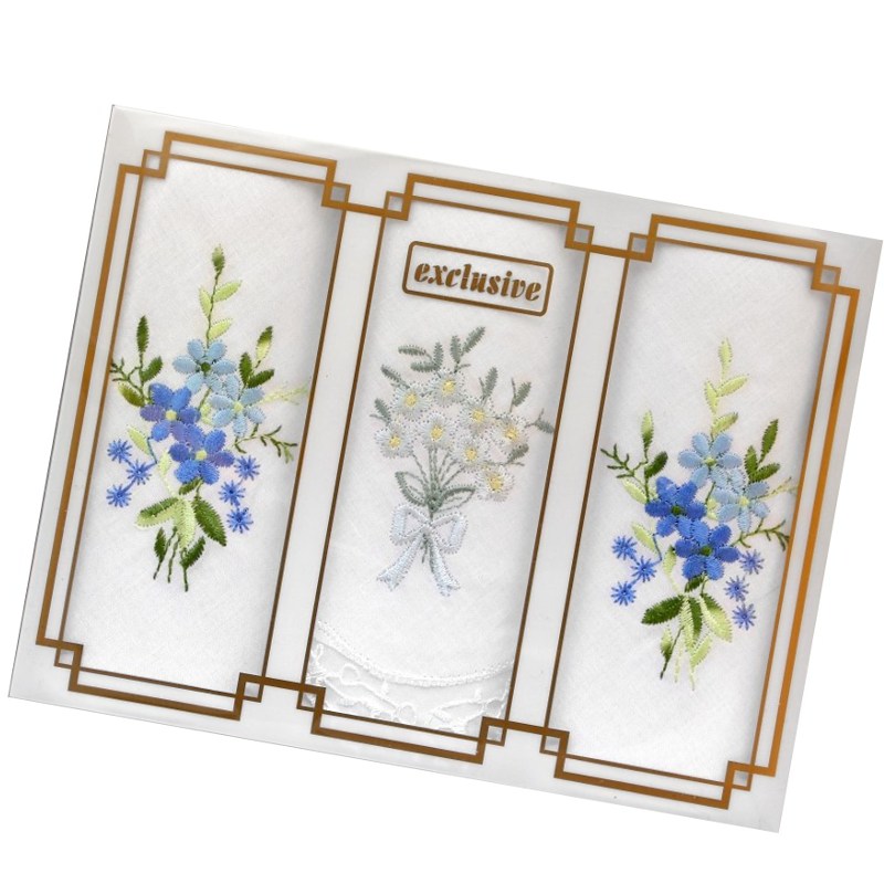 Dámské vyšívané kapesníky 3ks, dárkové balení, LB25