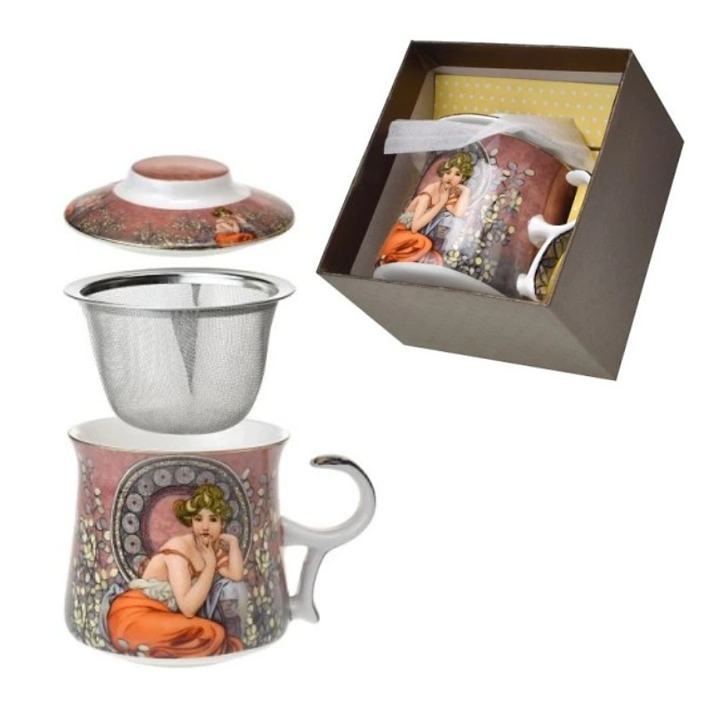 Hrnek bylinkový 350 ml s filtrem, Alfons Mucha, Topaz, hnědý