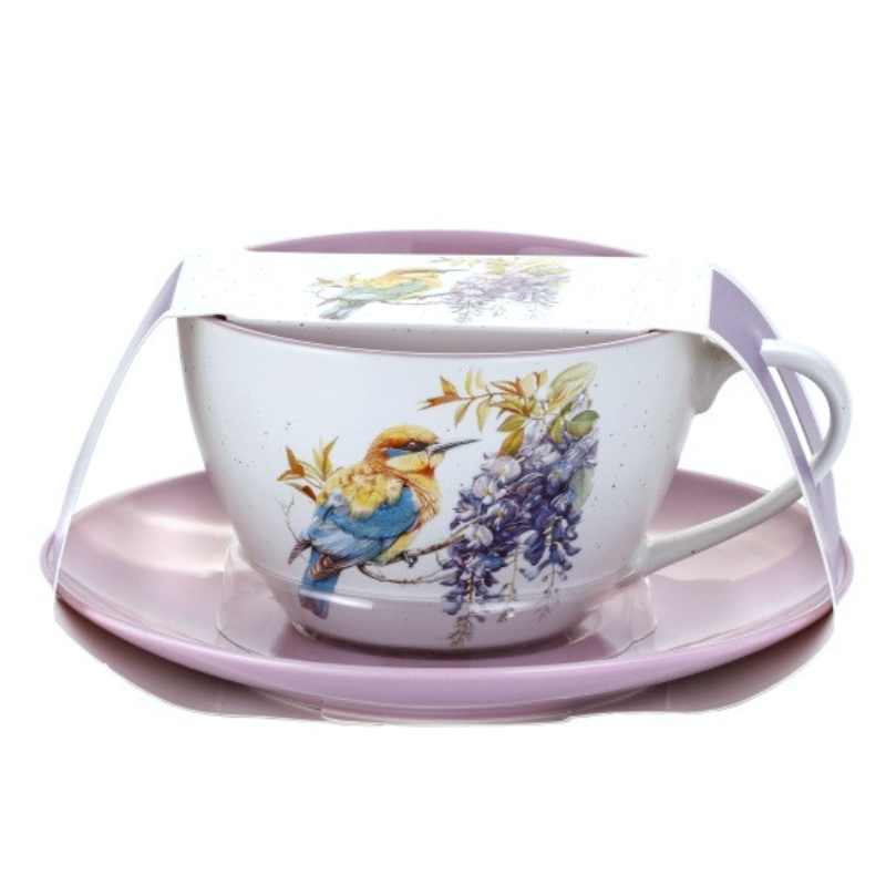 Šálek s podšálkem 300 ml, porcelán, ptáček (10), fialový