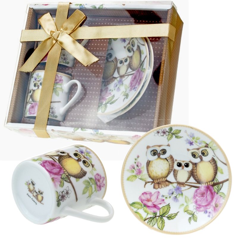 Šálek s podšálkem 80 ml espresso Sovičky - sada 2 ks