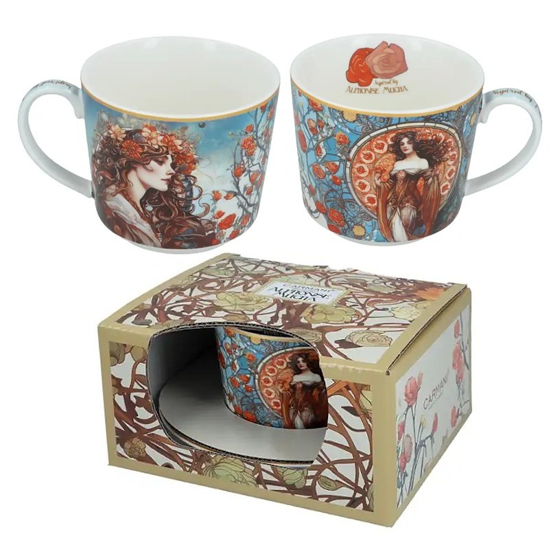 Šálek s podšálkem 230ml, kostní porcelán, Mucha (61)