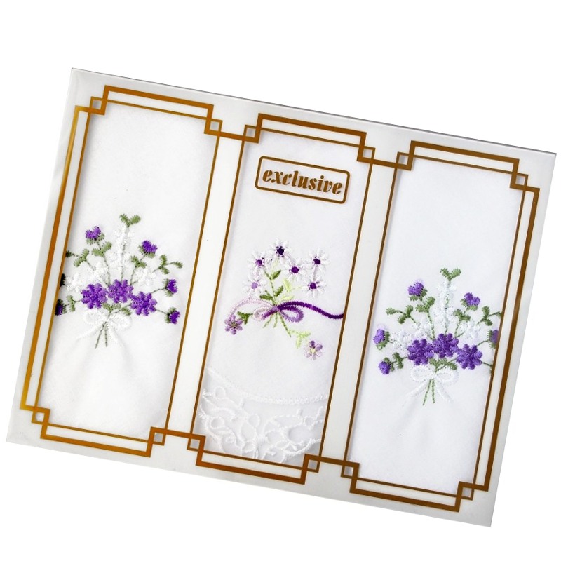 Dámské vyšívané kapesníky 3ks, dárkové balení, LD25