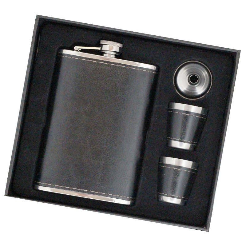 Sada placatka 270ml, černá kůže, kalíšky, DB