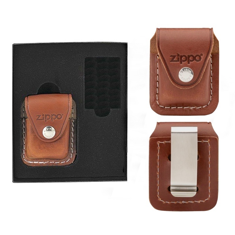 Dárková kazeta na Zippo s hnědým pouzdrem na zapalovač
