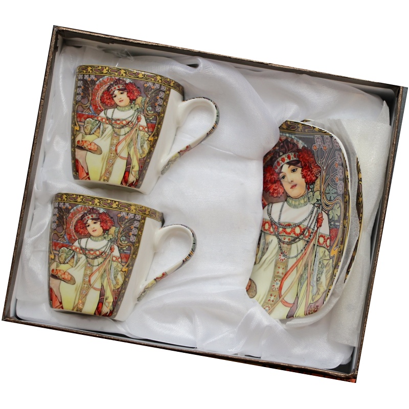 XX Šálek s podšálkem 2x 80ml mocca, Alfons Mucha, Podzim