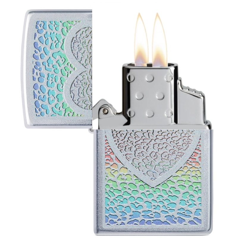 Zapalovač Zippo 20967 Heart Design, Satin Chrome, plynový, dvoutryskový