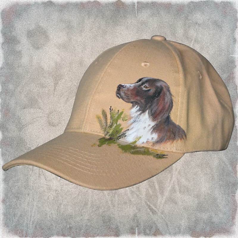 Ručně malovaná čepice s kšiltem Musterlandský ohař, béžová