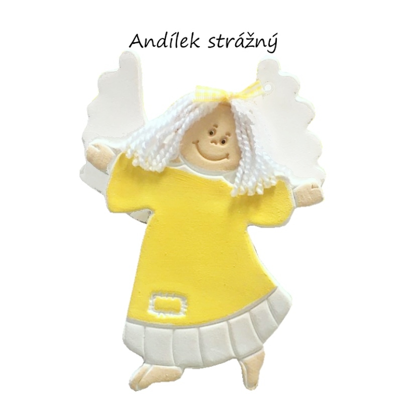 Keramické přání Anděl strážný, žlutý