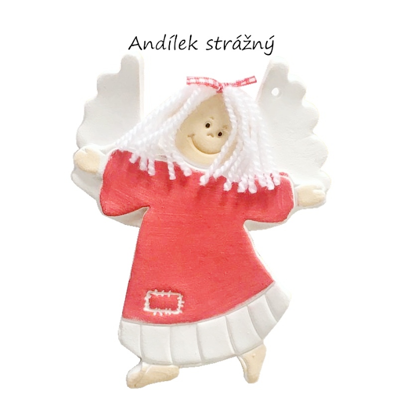 Keramické přání Anděl strážný, červený