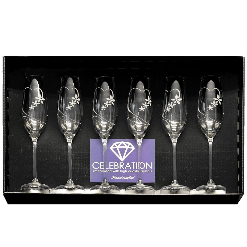 Sklenka 210 ml šampus 6ks, Celebration Crystals, Srdce