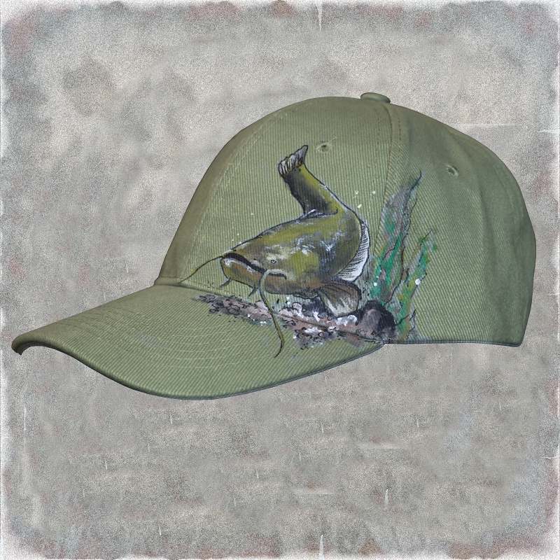 Ručně malovaná čepice s kšiltem rybářská, Sumec