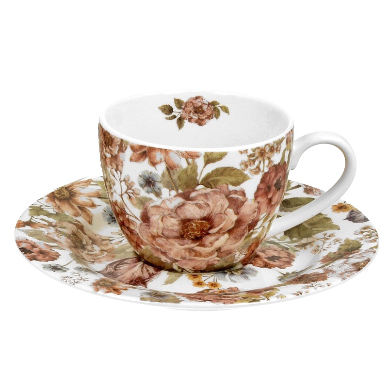 Šálek s podšálkem 110 ml espresso DUO Pastel flowers - sada 2 ks