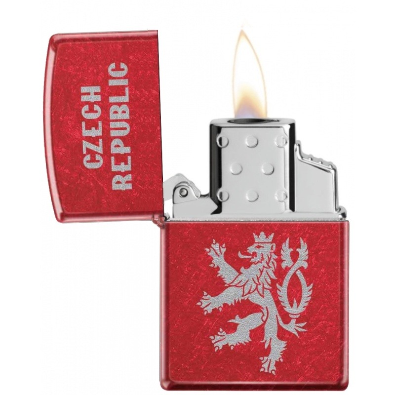 Zapalovač Zippo 26038 Czech Lion, Candy Apple Red, plynový, jednotryskový