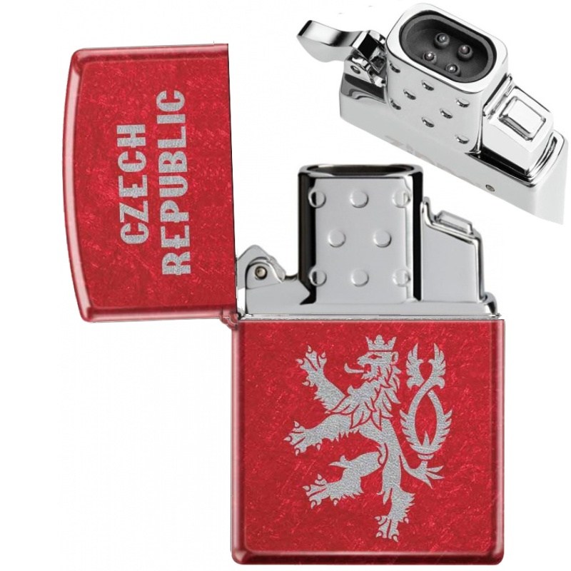 Zapalovač Zippo 26038 Czech Lion, Candy Apple Red, plazmový, USB