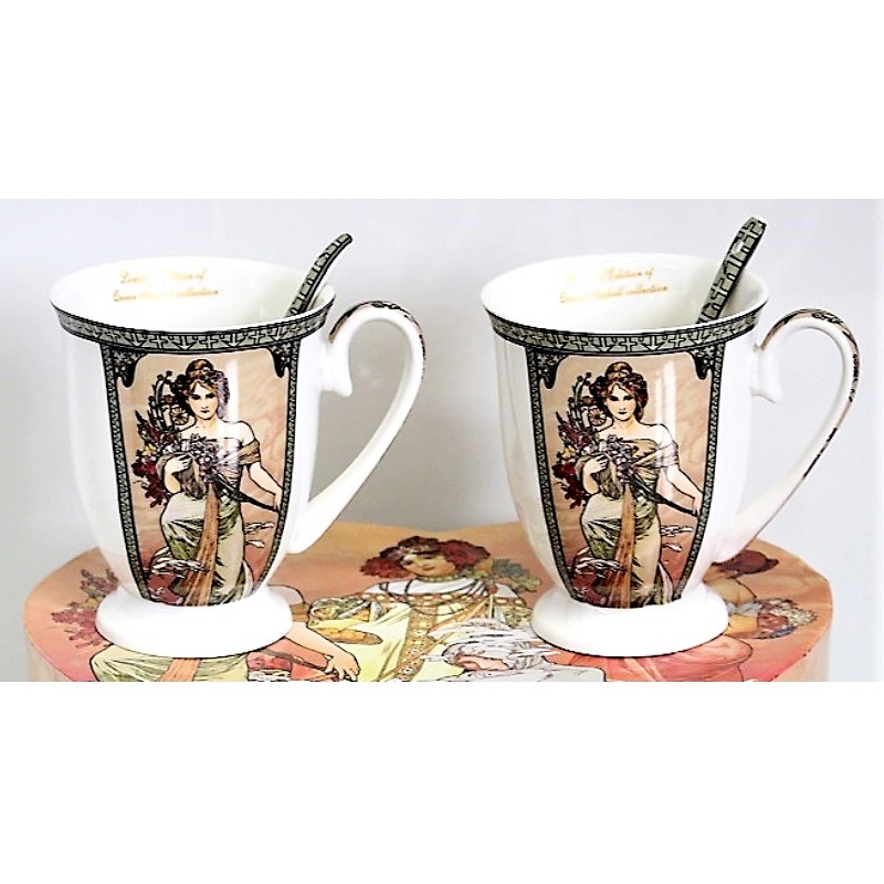 Hrnek 2x 250ml, Srdce, Alfons Mucha, Jaro